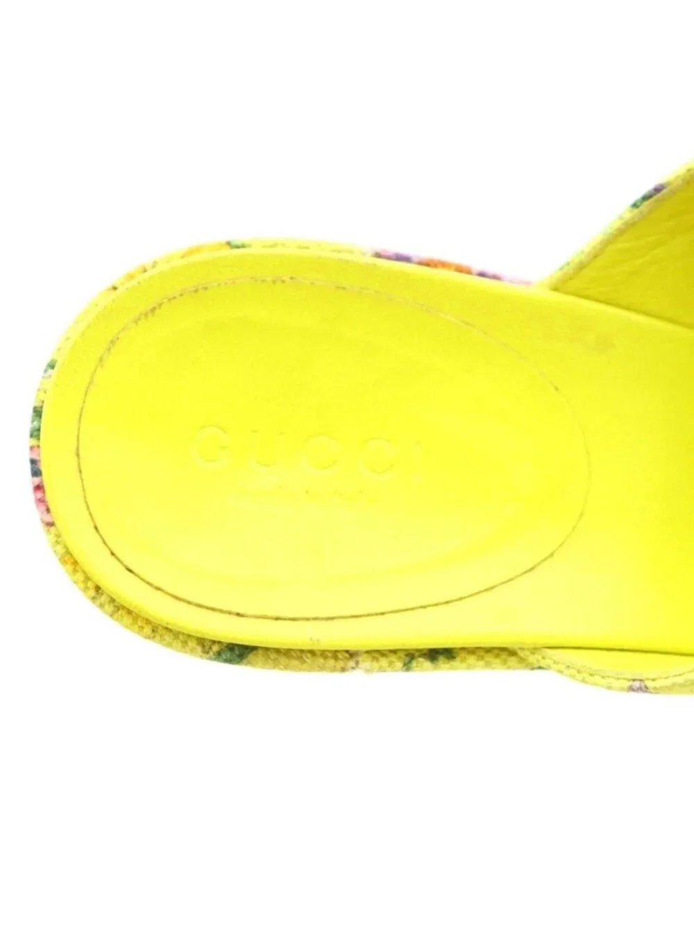 Gucci Sandals Canvas Chunky Heels Floral 36 Yellow BB - Picture 7 of 7